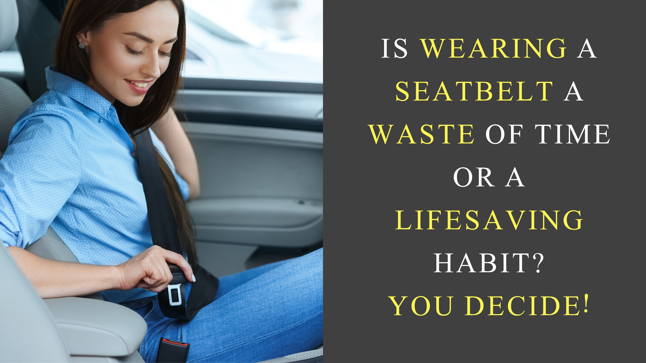 A girl is wearing a seatbelt in a car