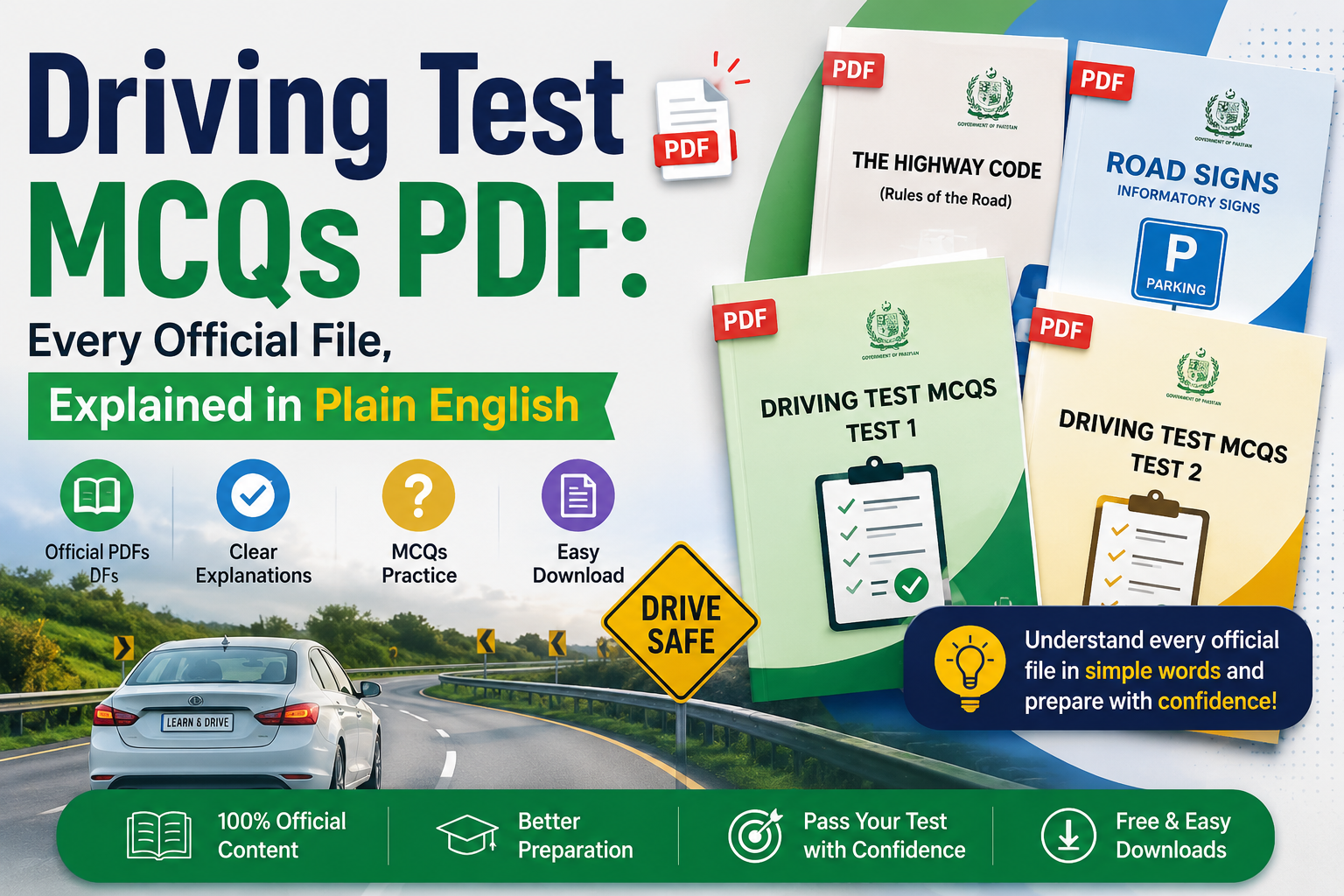 Driving test MCQs PDF download page for the Punjab driving licence test