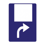 Pakistani advance direction road sign with a blank destination panel above a white right-turn arrow on a blue rectangle