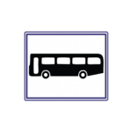 Pakistani informative road sign showing a black bus symbol on a white plate marking a bus stop