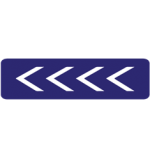 Blue chevron direction board with white arrows pointing left, marking a sharp left bend on a Pakistani road