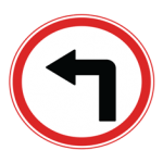Pakistani compulsory road sign showing a black arrow bending to the left inside a red circle, meaning drivers must turn left