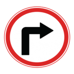 Pakistani compulsory road sign showing a black arrow bending to the right inside a red circle, meaning drivers must turn right