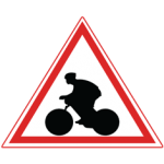 Pakistani cautionary road sign showing a cyclist riding a bicycle inside a red-bordered triangle