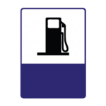 Pakistani informative road sign showing a fuel pump symbol indicating a petrol station