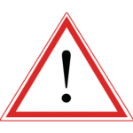 Pakistani cautionary road sign showing a black exclamation mark inside a red-bordered triangle warning of general danger