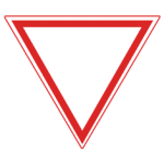Pakistani give way road sign shaped as a downward-pointing white triangle with a thick red border