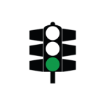 Pakistani traffic signal showing only the green light lit, meaning proceed if the way is clear
