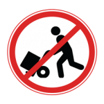 Pakistani road sign showing a person pushing a loaded handcart crossed by a red diagonal bar inside a red circle