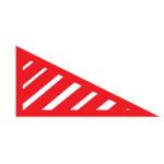 Red and white diagonally striped wedge-shaped hazard marker board used on Pakistani roads