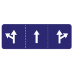 Pakistani lane direction road sign showing three white arrows for left, straight and right lanes on a blue panel