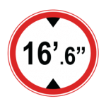 Pakistani height restriction road sign showing 16 feet 6 inches between two arrowheads inside a red circle