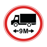 Pakistani road sign showing a black truck with a nine metre length measurement inside a red circle