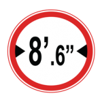 Pakistani width restriction road sign showing 8 feet 6 inches between two inward-pointing arrowheads inside a red circle