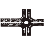 Pakistani road marking showing a multi-lane roundabout with directional arrows painted on the approach lanes