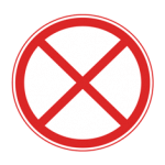 Pakistani no stopping clearway road sign showing a red diagonal cross on a white circle with a red border