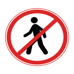 Pakistani no pedestrians road sign showing a black walking figure crossed by a red diagonal bar inside a red circle