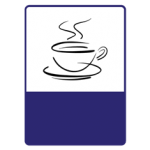 Pakistani informative road sign showing a cup symbol indicating refreshments or a tea stop