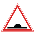 Pakistani cautionary road sign showing a single raised road hump inside a red-bordered triangle