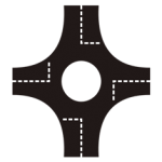 Pakistani road marking showing circulating lane lines and give way lines at a roundabout