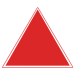 Plain solid red triangular warning plate used as a high-visibility hazard marker on Pakistani roads