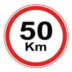 Pakistani speed limit road sign showing the figure 50 Km inside a red circle, limiting speed to fifty kilometres per hour