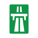 Pakistani road sign showing the green motorway symbol marking the start of motorway regulations