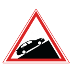 Pakistani cautionary road sign showing a car climbing a steep black slope inside a red-bordered triangle