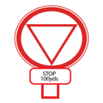 Pakistani advance stop road sign showing the hand stop symbol with a plate reading STOP 100 yds below it