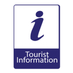 Pakistani informative road sign showing a letter i symbol for a tourist information centre