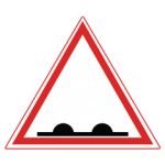 Pakistani cautionary road sign showing a series of bumps on the road surface inside a red-bordered triangle