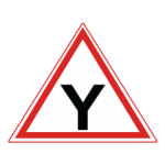 Pakistani cautionary road sign showing a Y-shaped fork junction symbol inside a red-bordered triangle